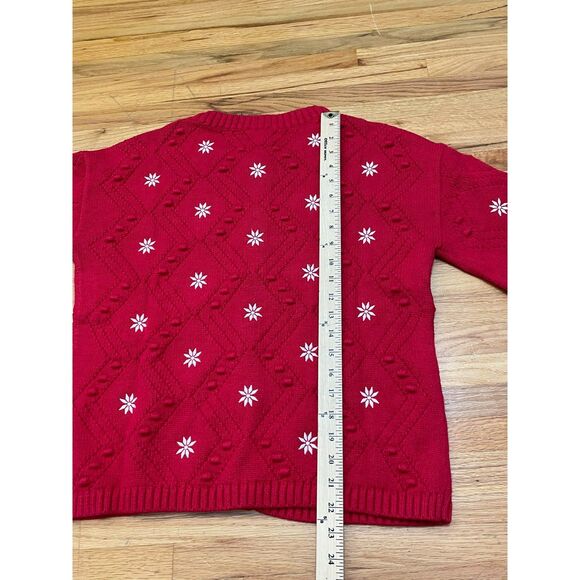 Talbots Women's M Red Sweater Polyester Cardigan Embroidered Holiday Snowflake - Picture 9 of 10
